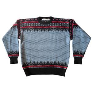 Vintage 90s Fair Isle Sweater Wool Nordic Retro Claiborne Preppy Academia